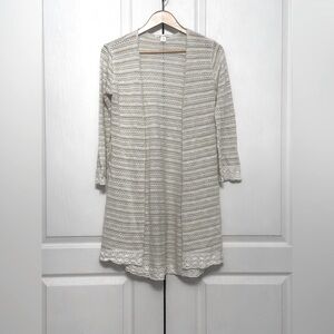 Miami Women's Long Line Knit &‎ Lace Open Front Cardigan Size Medium Cream